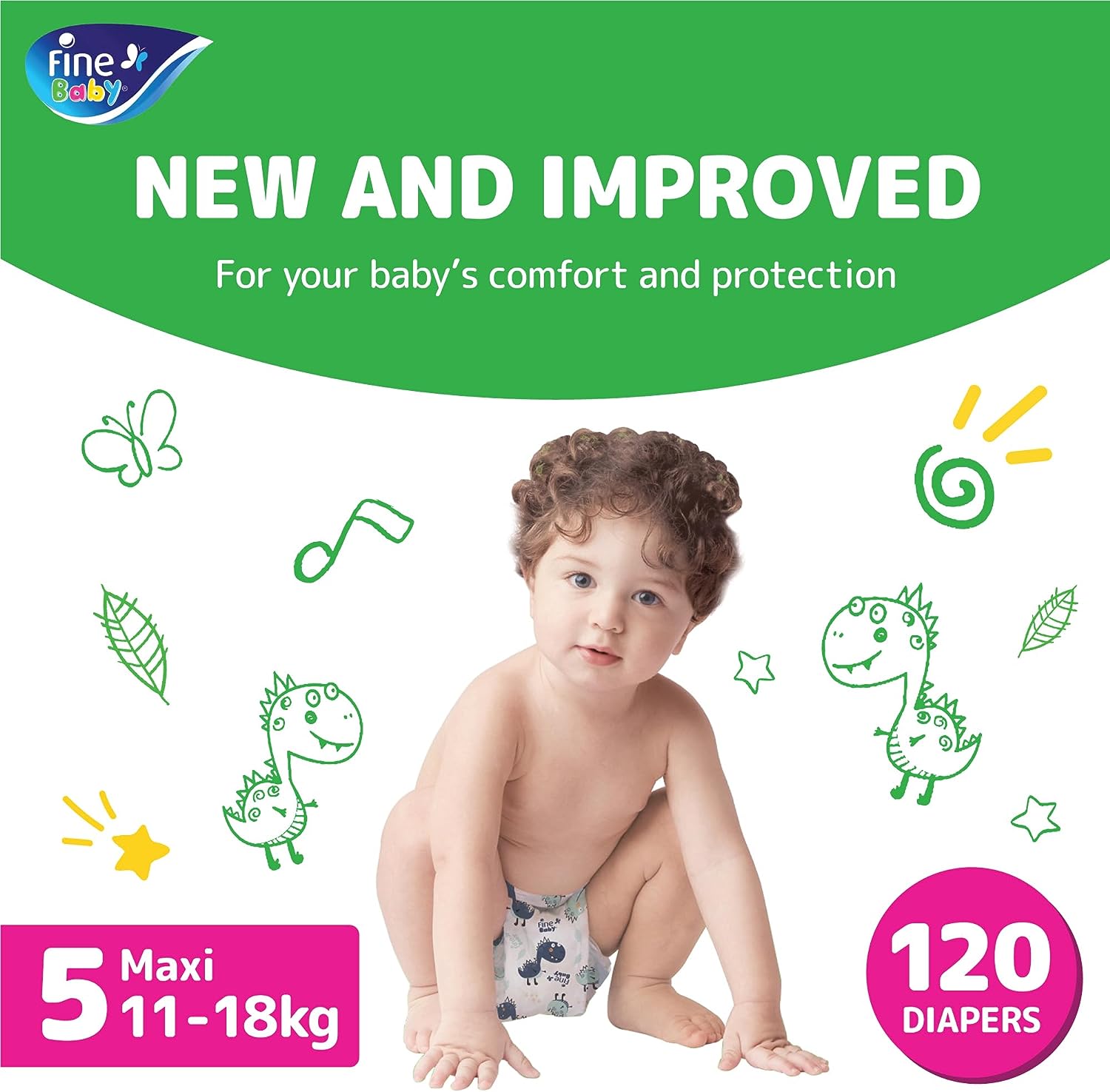 Baby Diapers Size 5 (11-18kg) Maxi, 120 count - Fine Baby with the new Double Lock leak barriers حفاظات فاين بيبي بلوشن لمسة الأم، حجم ماكسي 10-22 كغم، العبوة الكبيرة 120 حفاظة Baby Diapers Size 5 (11-18kg) Maxi, 120 count - Fine Baby with the new Double Lock leak barriers حفاظات فاين بيبي بلوشن لمسة الأم، حجم ماكسي 10-22 كغم، العبوة الكبيرة 120 حفاظة